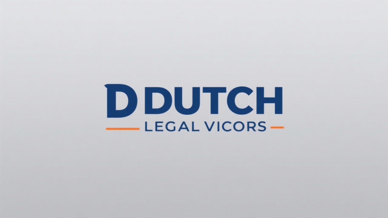 Minimalistic wordmark logo featuring navy blue uppercase lettering Dutch Legal Advisors with a discreet orange underline emphasizing reliable corporate legal expertise and contemporary professionalism.